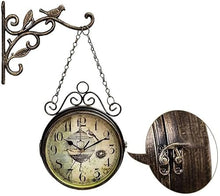 NUHSLF Outdoor Clock Garden Clocks,Double Sided Retro Battery Operated Silent,Indoor Hanging Decor Wall Mounted