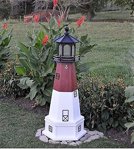 Backyard Crafts Amish-Made Barnegat, NJ Replica Lighthouse with Base and Solar-Powered LED Lighting, 113" Tall