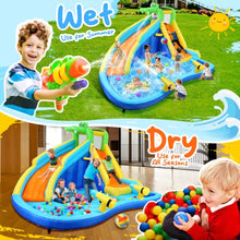 Whubefy Inflatable Crocodile Water Slide with Blower Blue