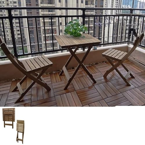 GLigeT Balcony Table and Chair Set Simple Solid Wood Garden Furniture Sets Folding Dining Table and Chairs Portable Outdoor Garden and Terrace Set Home Bistro Table Set (Color : 60cm Table-2 Chairs)