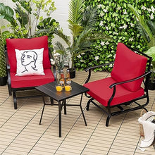 YWMLFZ 3PCS Patio Rocking Bistro Set Cushioned Chair Armrest Side Table Red