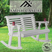 Amish Casual Heavy Duty 800 Lb Roll Back Pressure Treated Double Rocker with Cupholders (Semi-Solid White Stain)