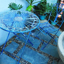 FENOKD Old Tables and Chairs Suitable for Outdoor Courtyards Foldable Table and Chair Set Coffee Table Iron Art Home and Garden Decoration 27.5 Inches Blue (Two Chairs)