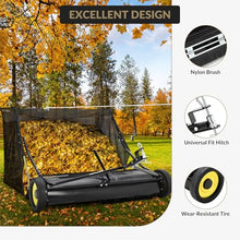 44" Lawn Sweeper Tow Behind, Grass Sweeper Tow Behind Ft Large Hopper, Heavy Duty Leaf & Grass Collector, Adjustable Brush Height Lever and Dumping Rope, Lawn and Yard Cleanup Tool