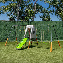 Jungle Warrior Jaguar Metal Swing Set with Slide & Gymnastic Rings Orange/Green/Grey