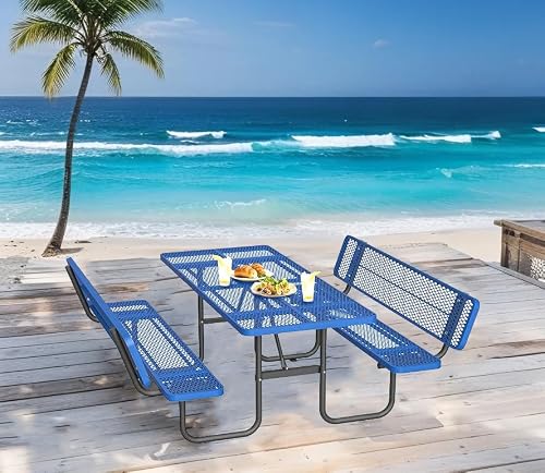 SENPUST 72" Picnic Table with Backrest, Rectangular Metal Picnic Table
