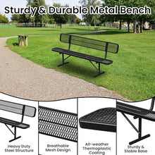 HIMcup 8 FT Heavy Duty Metal Park Bench for Outside, Black Bench with Backrest,4-6 Person Seat, Outdoor Commercial Metal Mesh Benches for Shopping Mall, Lawn, Park, Deck, Garden, Patio, Porch