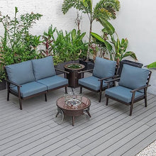 LeisureMod Walbrooke Modern Aluminum 5-Piece Patio Conversation Set with Firepit Table Navy Blue