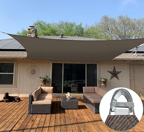 COARBOR Heavy Duty Rectangle Sun Shade Sail with Steel Cable for Patio Backyard Garden Brown