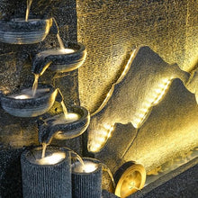 7 ft Elegant Cement Waterfall Fountain, Indoor/Outdoor, Waterfalls Durable, Weatherproof Home Decor, Garden, Lawn, Lobby, Entryway, LED Lights,Office,Restaurant, Balcony, Dark Gray, Housewarming Gift