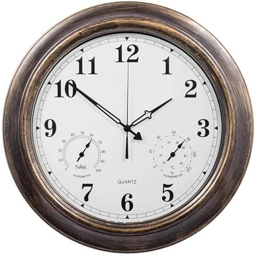 RJYYYDS Outdoor Wall Clock,Metal Retro Wall Clock,Waterproof Garden Clock with Thermometer and Hygrometer,Suitable for Living Room Beautiful snery