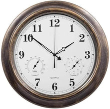 RJYYYDS Outdoor Wall Clock,Metal Retro Wall Clock,Waterproof Garden Clock with Thermometer and Hygrometer,Suitable for Living Room Beautiful snery