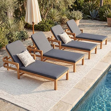 Christopher Knight Home 78" Paolo Outdoor Chaise Lounge Chair Set of 4, Acacia Wood Pool Lounge Chairs with Adjustable Backrest & Cushions, Patio Lounge Chairs for Outside Backyard Poolside, Dark Grey