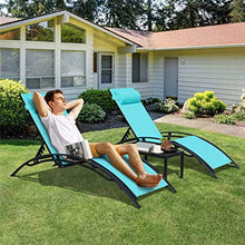DUYHBAWRS 3Pcs Sun Lounger Recliner Set Aluminum Chaise Lounges,Reclining Chair with 5 Adjustable Backrest, Cushion, Table for Garden