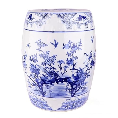 Ceramic Garden Stool Decorative Garden Stools Ceramic Dressing Stool Outdoor Drum Pier Classical Chinese Hand-Painted Blue Flowers And Birds Drum Stool Shower Stool Ornament Garden Stool Ceramic