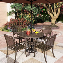 PHI VILLA 5 Piece Outdoor Patio Dining Set with Round Table and Chairs Golden Bronze