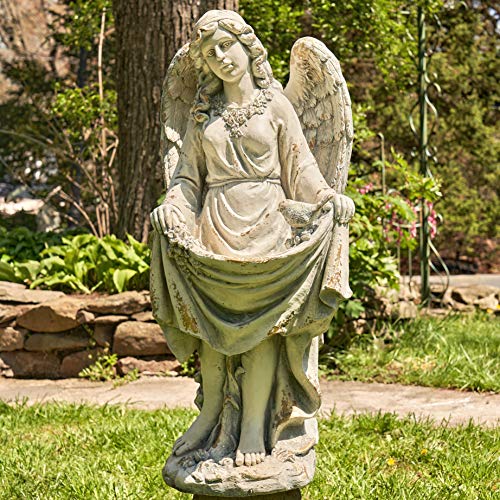 Zaer Ltd. Large Magnesium Angel Statues (Outdoor Safe) (37”T Standing with a Dress Birdbath Mary)