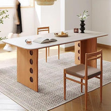 HEAIQI Coffee Table Travertine Rock Plate Dining Table Solid Wood Simple Restaurant Service