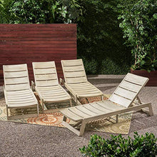 Great Deal Furniture GDFStudio Outdoor Acacia Wood Chaise Lounge Set of 4 Light Gray Wash, Gray Metal