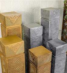 ARCVOX Asian Decor Pedestal Floor Ornaments, Faux Stone Finish Porch Columns & Pillars, Indoor/Outdoor Statues for Home Decor, Decorative Flower Pot Columns (Color : Gold Size M)