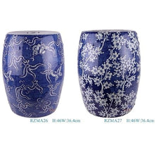 Ceramic Garden Stool Decorative Garden Stools Ceramics Blue And White Hand-painted Icy Plum Blossom Butterfly Pattern Porcelain Stool Ceramic Decorative Drum Stool Cooler Pier Garden Stool Ceramic(B)
