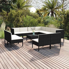 Coespram 12 Piece Patio Lounge Set with Cushions, Modular PE Rattan Sectional Sofa Furniture with Coffee Table for Outdoor Garden Backyard and Porch, Black and Cream White