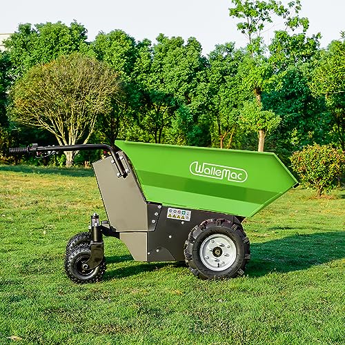 Wallemac 1100lb Loading Capacity 48V Battery Powered Electric Wheelbarrow Green
