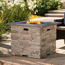 Hoonah Outdoor 40,000 BTU Lightweight Concrete Fire Pit Table, 32", Natural Stone / Grey