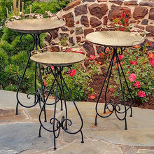 Zaer Ltd. Set of 3 Aged Copper Finish Parisian Birdbaths with Leaves and Butterflies or Birds on Edge (Set/3 with Birds)