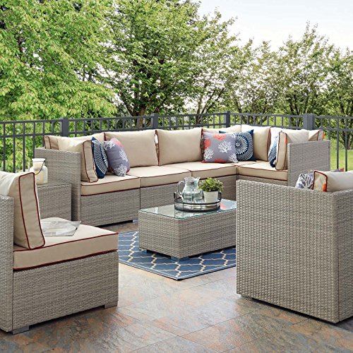 Modway Repose 7-Piece Outdoor Patio Sectional Set Light Gray Beige