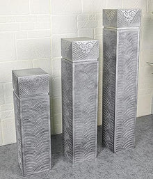 ARCVOX Asian Decor Pedestal Floor Ornaments, Faux Stone Finish Porch Columns & Pillars, Indoor/Outdoor Statues for Home Decor, Decorative Flower Pot Columns (Color : Silver Size XL)