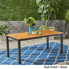Christopher Knight Home Zak Outdoor 71" Acacia Wood Dining Table, Teak Finish, Black