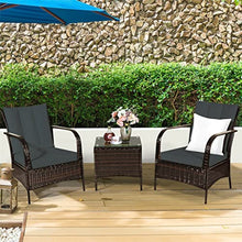 3 PCS Patio Rattan Furniture Set Coffee Table & 2 Rattan Chair with Cushions Comfortable and Breathable (Color : Black) (E)