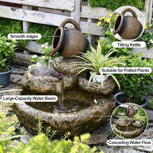 Outdoor Solar Water Fountain, Waterfall Fountains with LED Lights, Garden Cascading Rock Feature, Large Water Feature for Backyard, Patio, Deck, Porch