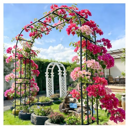 UMJIGF Garden Arch Trellis for Climbing Plants, Rust-Proof Metal Arbor, Galvanized Steel Frame, Wedding Backdrop Stand for Outdoor Ceremony,Black-3.2x0.4x2.4m