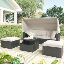 YWMLFZ Patio Rectangle Daybed with Retractable Canopy, Wicker Furniture Sectional Seating with Washable Cushions, Backyard, Porch