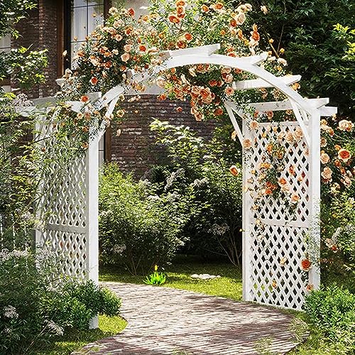 MELPHI Wooden Garden Arch with Gate, Wooden Garden Trellis, Horticulture Garden Arch Arbor for Climbing Planting Plant Stand in Garden Yard Outdoor (Color : White)