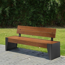 Park Patio Seat Modern Outdoor Bench 3 Seater Outdoor Park Bench, Hardwood Strip Seat and Backrest with Solid Steel Frame for Patio, Porch, Garden