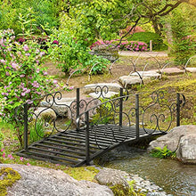 6 ft Metal Arch Garden Bridge, Safety Siderails, Backyard Creek Crossing, Black