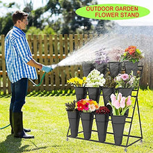 HYUIO 3 Tier Flower Display Stand with 12 Buckets Mobile Plant Stand on Wheels for Garden Balcony and Florist with Large Capacity