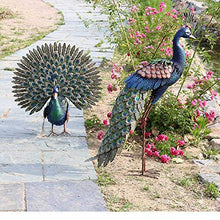 AKSHVA Outdoor Statues for Garden, Front Porch Peacock Sculpture, Retro Iron Art Simulation Peacock Display Garden Garden Animal Decoration Landscape Blue Peacock Decoration (Color : B)