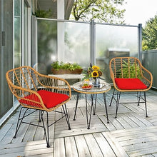 DUYHBAWRS 3PCS Patio Bistro Rattan Furniture Set Cushioned Chair W/Table Red