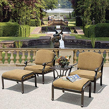 AFD Home Savannah Outdoor Aluminum Club Chair Set, 5-Piece, Beige Cushions with Side Table and Ottomans