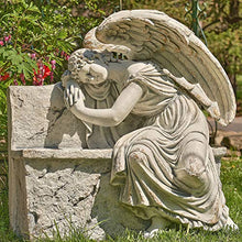 Zaer Ltd. Large Magnesium Angel Statues (Outdoor Safe) (35”T Napping On Bench Seraphina)