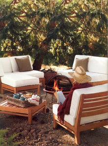 TeakStation Ramled Grade-A Teak Wood Luxurious 7pc Sectional Sofa Set:4 Lounge Chair, 1 Corner Pc, 1 Ottoman & 1 Side Table - Furniture only #TSSSRM3