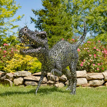 Zaer Ltd. 5.6 ft. Tall Crouching Tyrannosaurus Rex Outdoor Metal Statue "T-Bone" Metallic