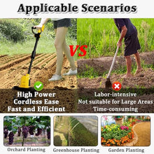 Electric Garden Tiller Cultivator, Cordless Garden Rotavator with 4 Steel Blades, 25cm Working Width, 22cm Tilling Depth, for Garden, Vegetable