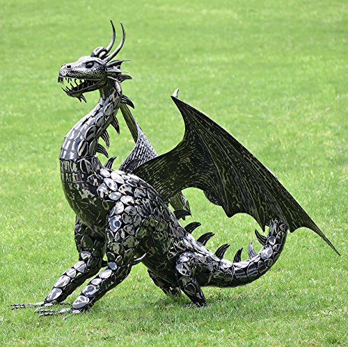 Zaer Ltd. 4.5ft Tall Large Metal Dragon Statue Decoration (for Outdoor or Indoor use) (Tail Looping Upward)