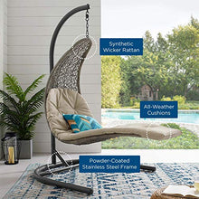 Modway Landscape Wicker Rattan Outdoor Patio Porch Chaise Lounge Swing Chair Set with Stand Light Gray Beige