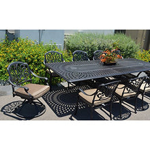 Patio Land Elizabeth Outdoor Cast Aluminum Powder Coated 11-Piece Dining Set with Extendable 132in Rectangular Dining Table (Premium-Linen-Sesame Cushions)